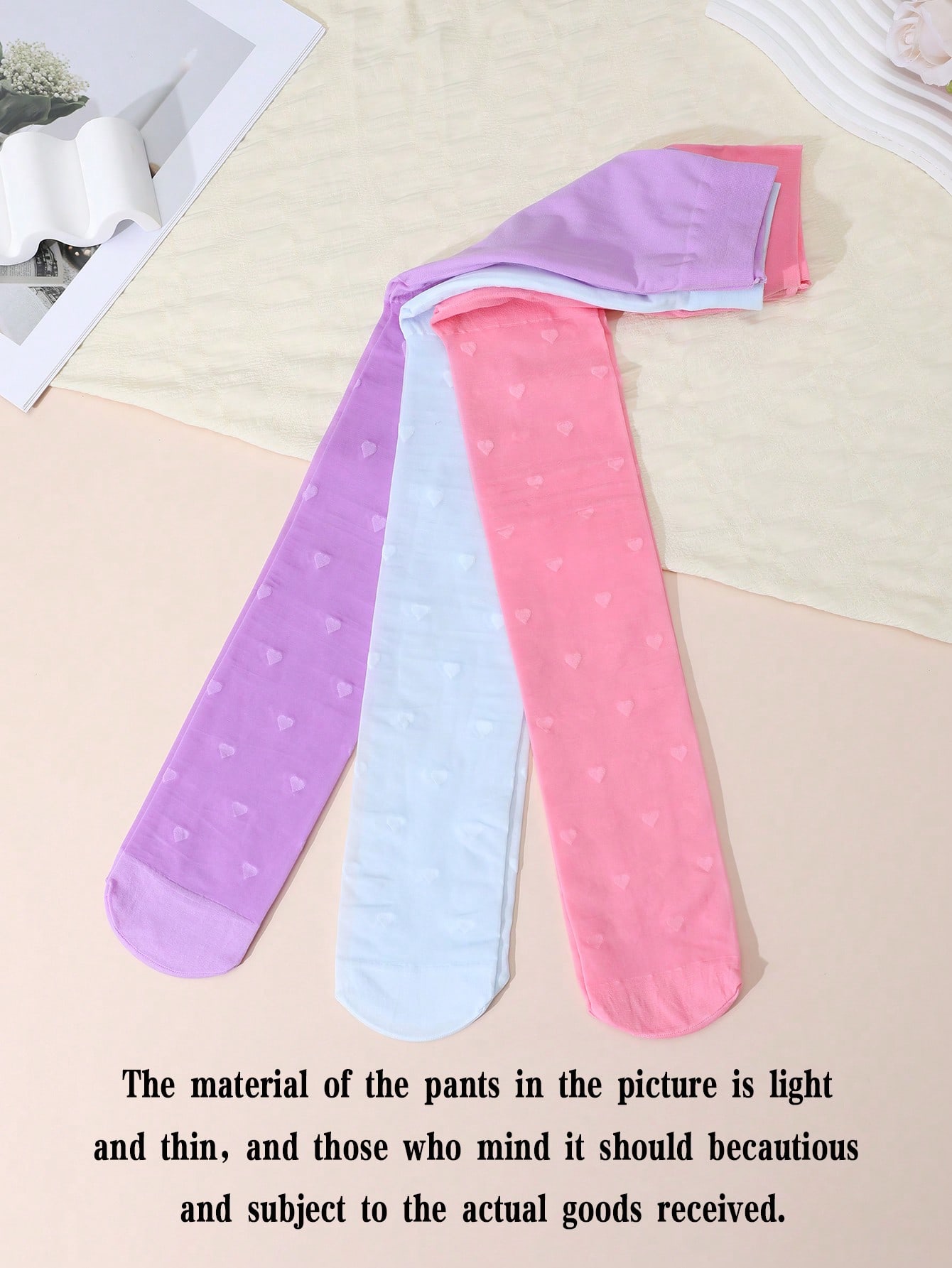 3Pcs Girls Heart Print Tights  - огляд і ціна Tights Pantyhose Sheer