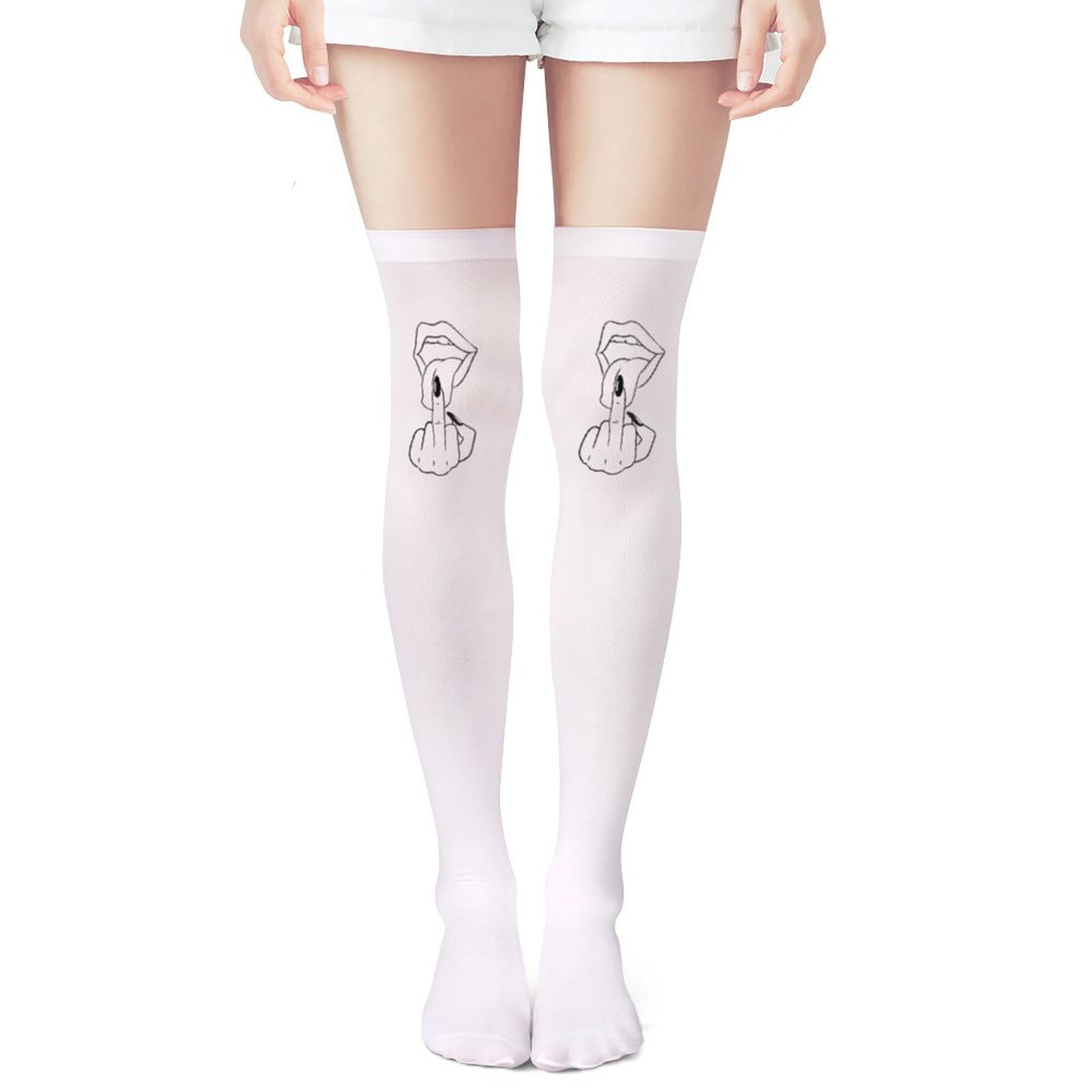 Ladies' white middle finger, r - огляд і ціна Knee High Sock Women