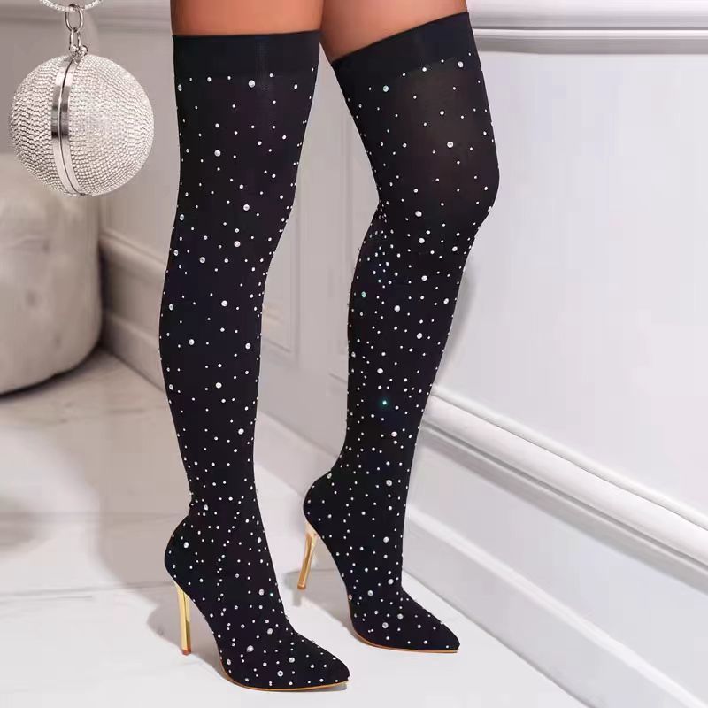Rhinestone Slim Leg Stretch So - огляд і ціна Knee High Sock Women