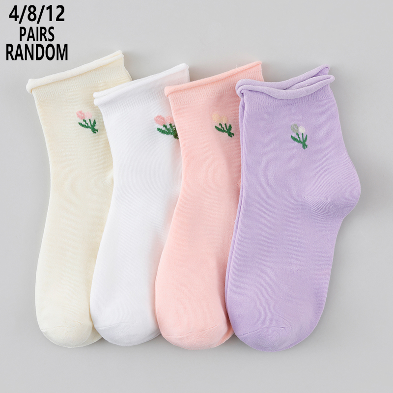 4/8/12 Packs Random Women Flor - огляд і ціна Cotton Crew Sock Pack