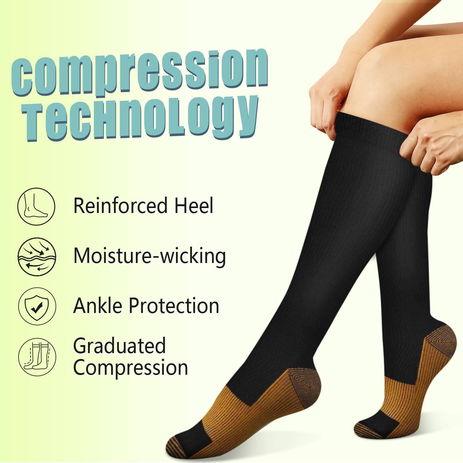 6 Pairs Solid Color Copper Com - огляд і ціна Compression Sock Medical