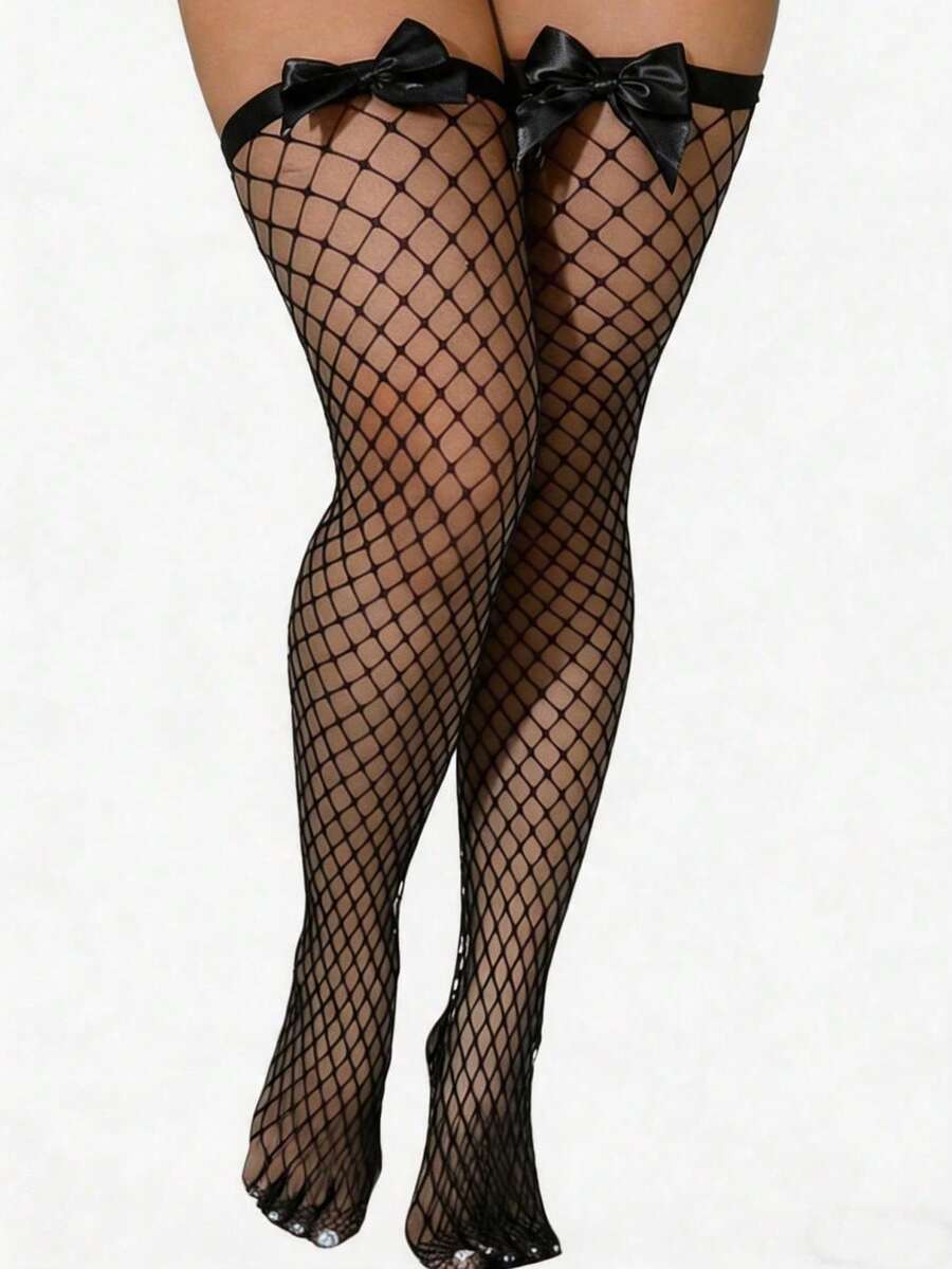 Bow Decor Fishnet Thigh High S - огляд і ціна Knee High Sock Women