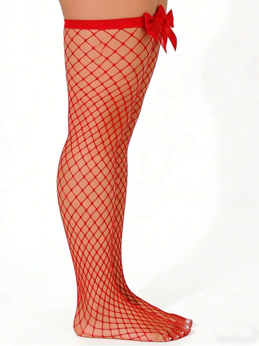 Bow Decor Fishnet Thigh High S - огляд і ціна Knee High Sock Women